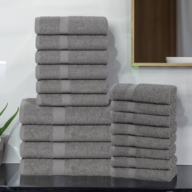Superior Franklin Cotton Lightweight 18-Piece Assorted Towel Set - Charcoal