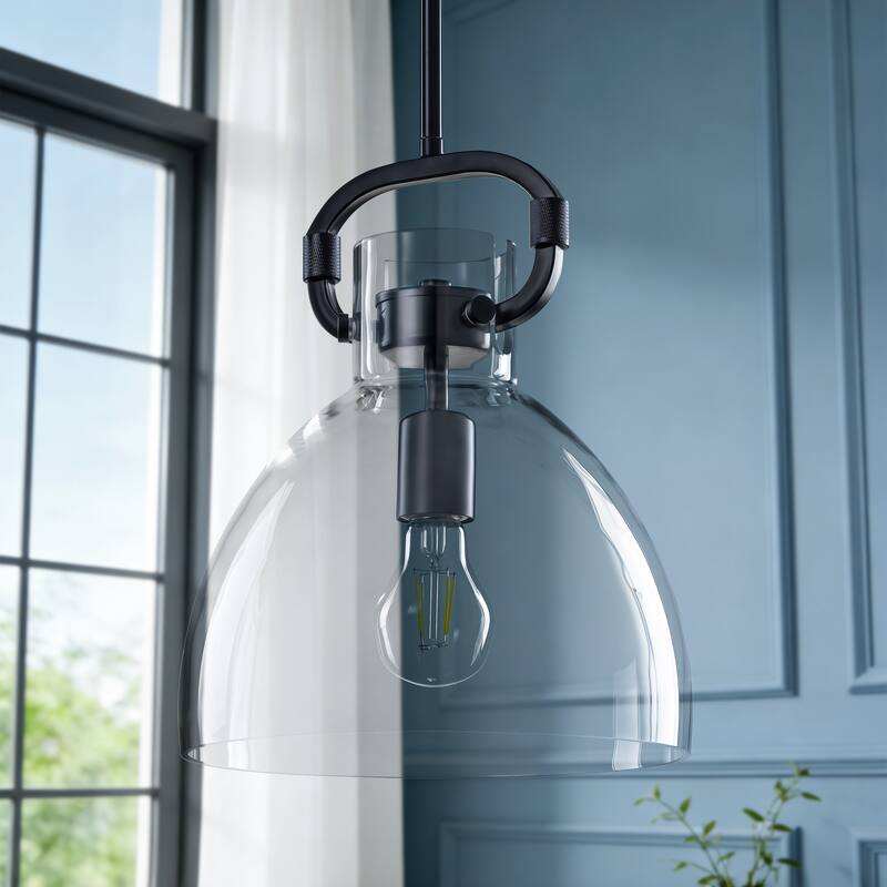 Starsky 1-Light Industrial Pendant With Glass Shade