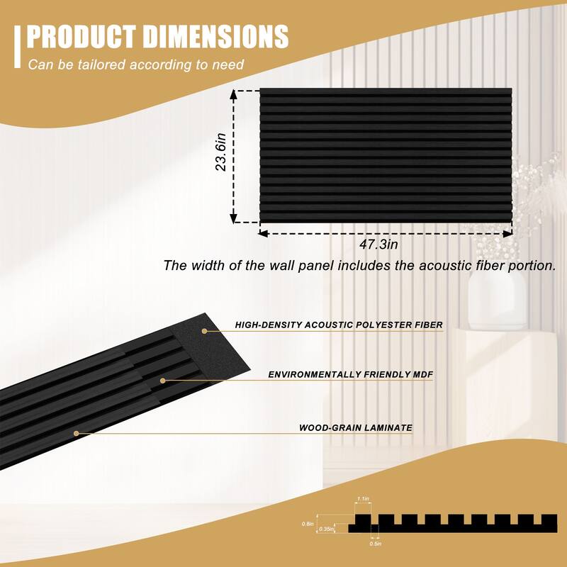 47.3" x 23.6" Wood Slat Acoustic Wall Panels for Ceiling and Wall Decor, 4-Pack (31 sq ft)