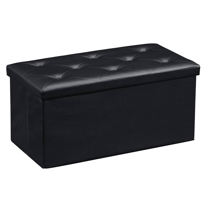 2 PC Storage Folding Ottoman, Storage Footrest Stool, Faux Leather Storage Bench Cube with Padded Seat for Small Space