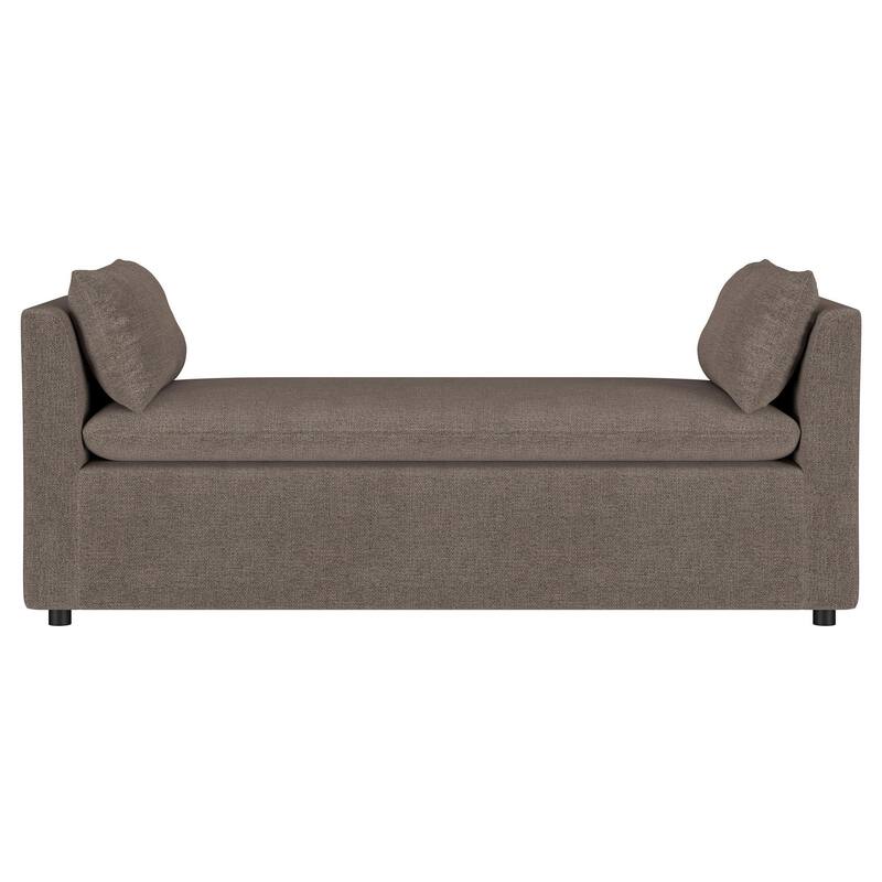 Marina Accent Bench, Brown Fabric, 2 Accent Throw Pillows, 64 Inch