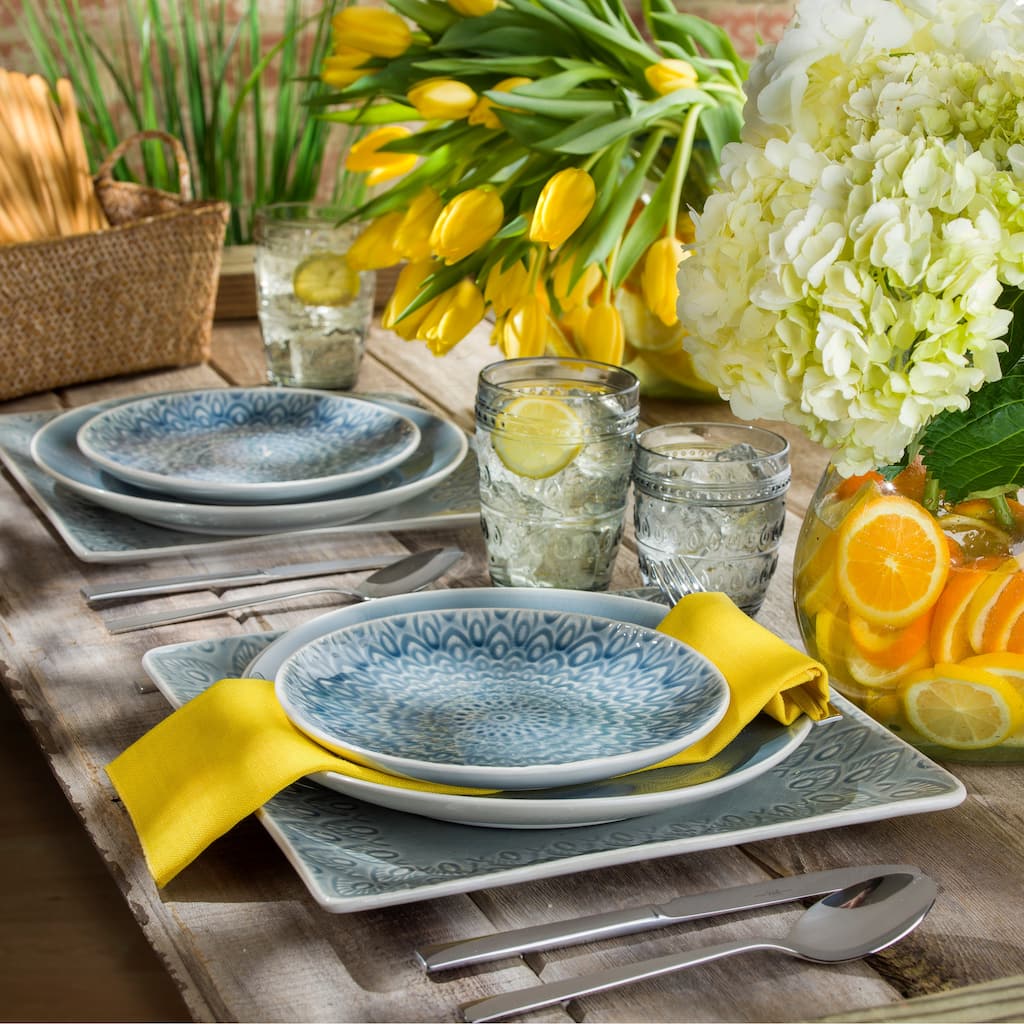 Euro Ceramica Peacock 11.5" Square Serving Platter in Grey - 11.4 in. x 11.4 in. x 1.2 in.