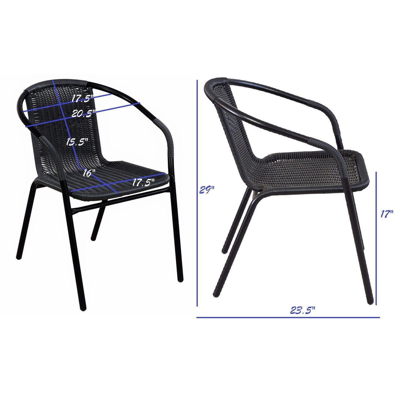 BTEXPERT Indoor Outdoor 2 Set of Two Black Restaurant Rattan