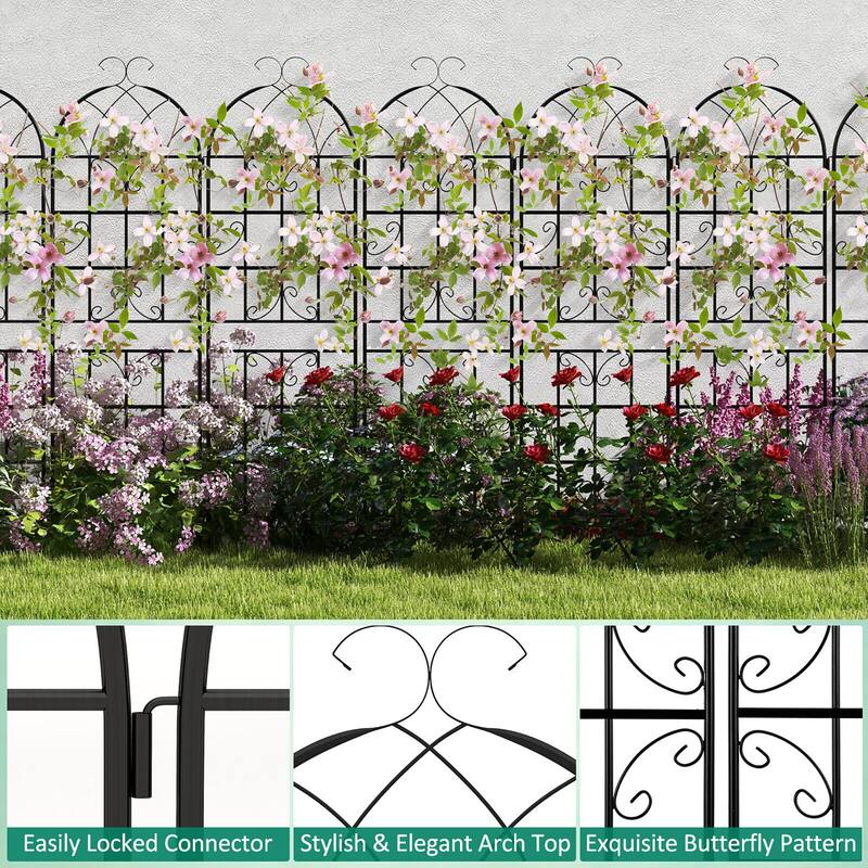 Gymax 71'' Tall Metal Garden Trellis for Climbing Plants 6 Pack Fence