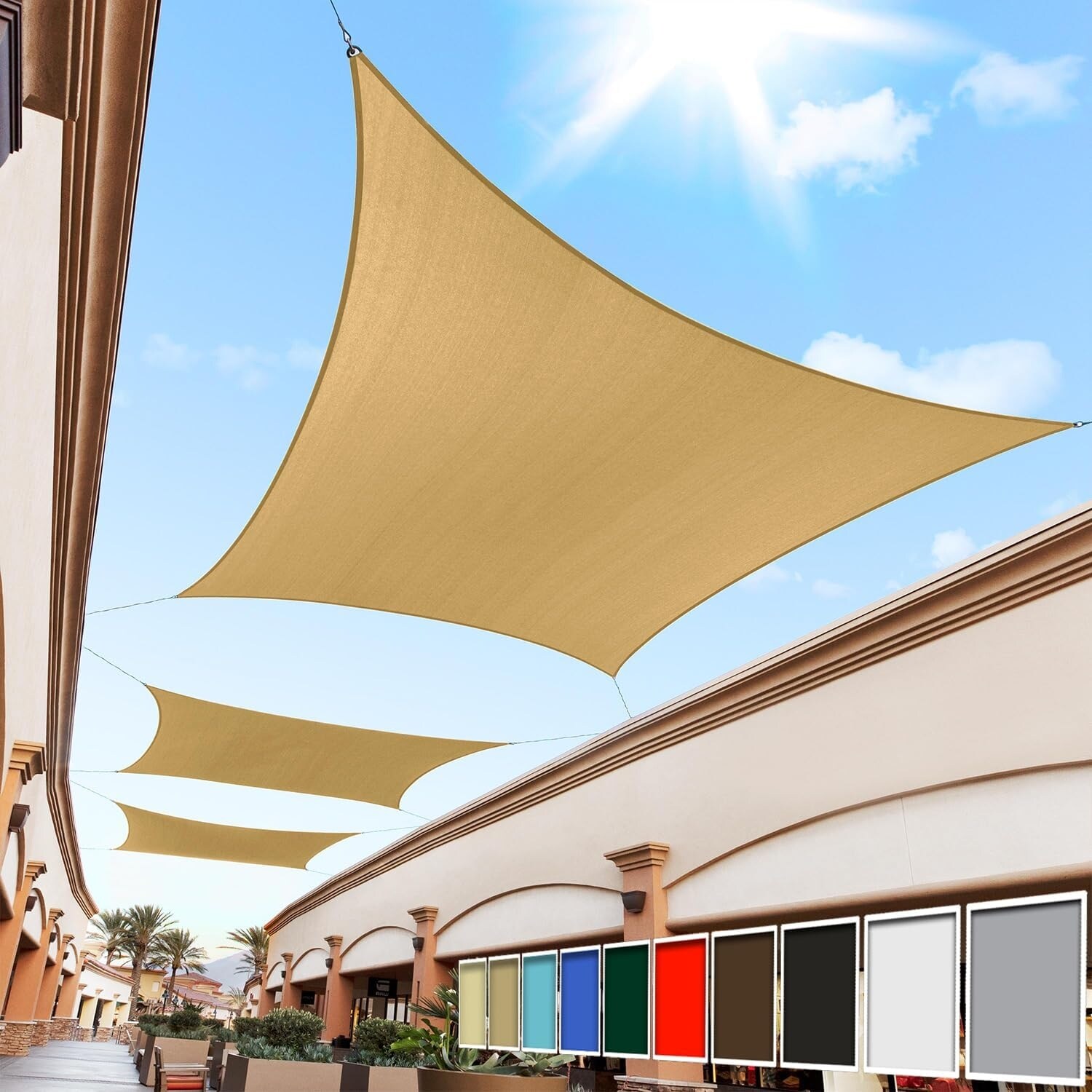 6' x 10' Sand Beige Rectangle Sun Shade Sail, UPF50+ UV Blockage, Heavy Duty, 3-Year Warranty