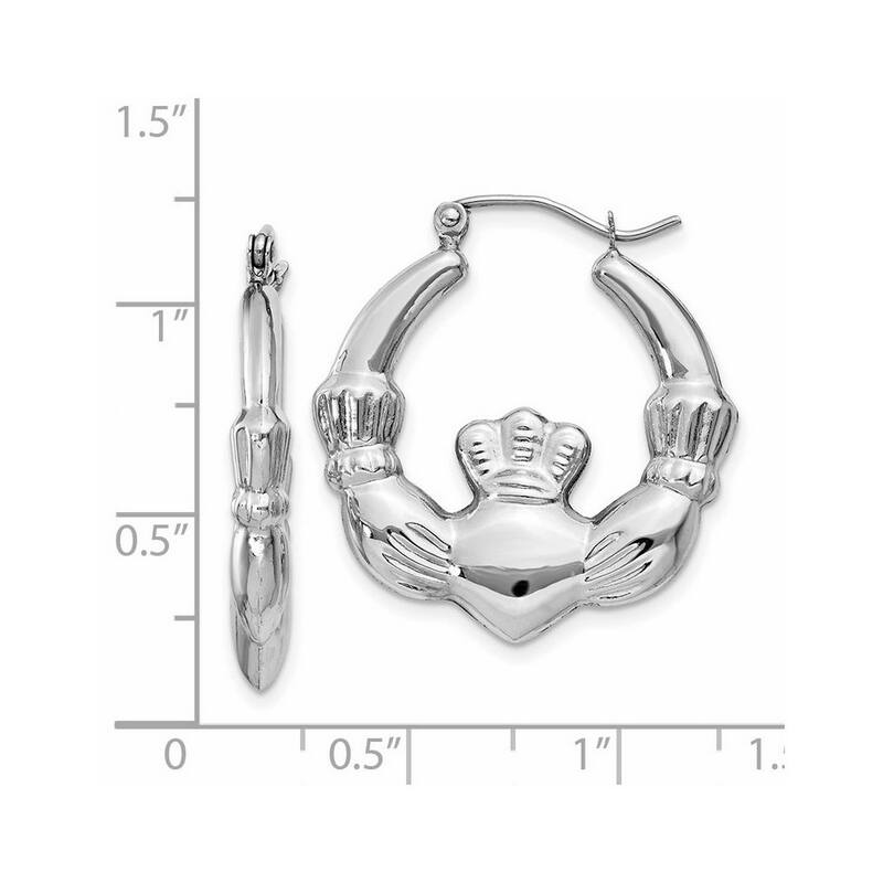 Curata 14k White Gold Irish Claddagh Celtic Trinity Knot Hoop Earrings - 16x4mm