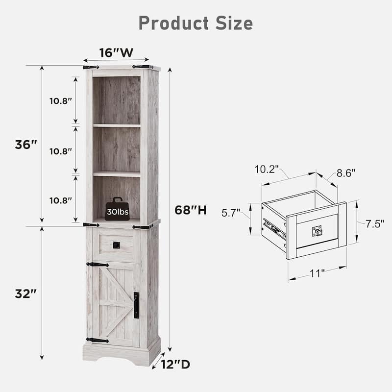 Farmhouse Slim Bathroom Storage Cabinet, 68" Tall Storage Cabinet