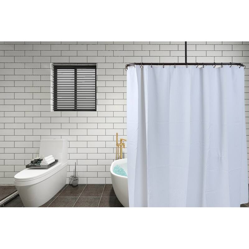 Utopia Alley Rustproof Aluminum D-shape Shower Curtain Rods 60 Inch Large Size by 25 Inch, with White Shower curtain 180x70 inch