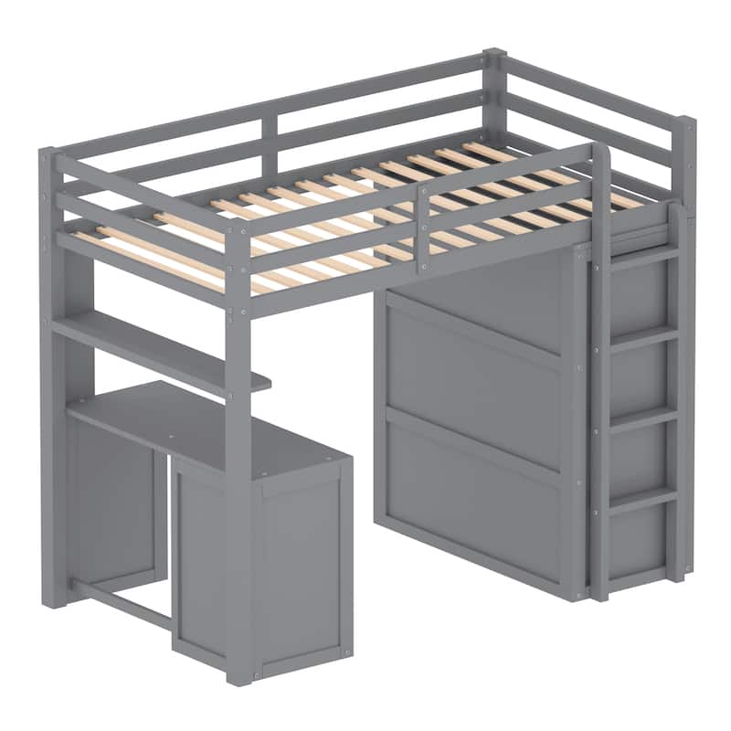 Twin size Loft Bed with Drawers,Desk,and Wardrobe