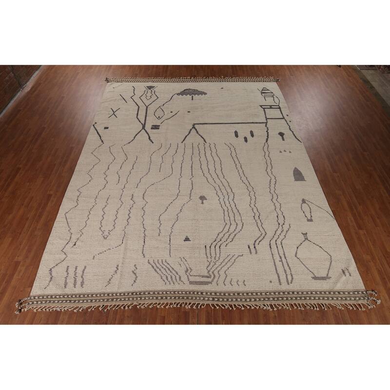All-Over Abstract Moroccan Palace Size Area Rug Handmade Wool Carpet - 12'2"x 15'5"