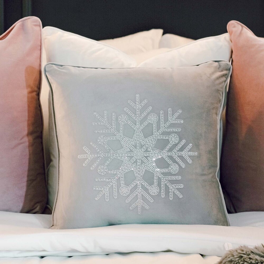 Decorative-NEW Blues Premium Flip Sequin Winter SNOWFLAKE Throw Pillow 12 X 12 