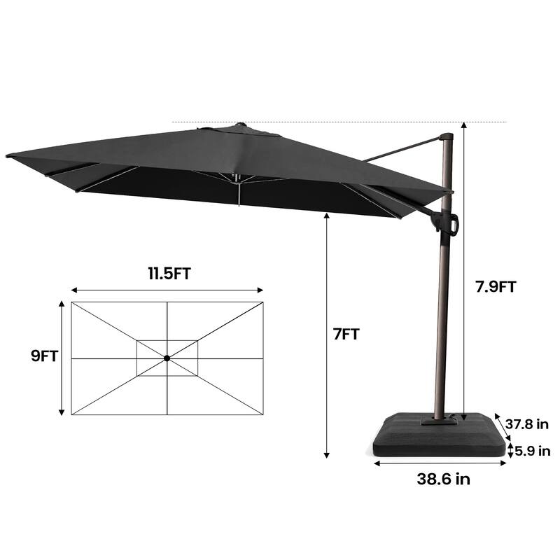 Pellebant Outdoor Patio 9 FT x 11.5 FT Cantilever-Offset Umbrella with Premium Base