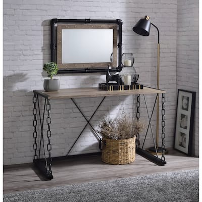 Rustic Oak and Antique Black Finish Console Table