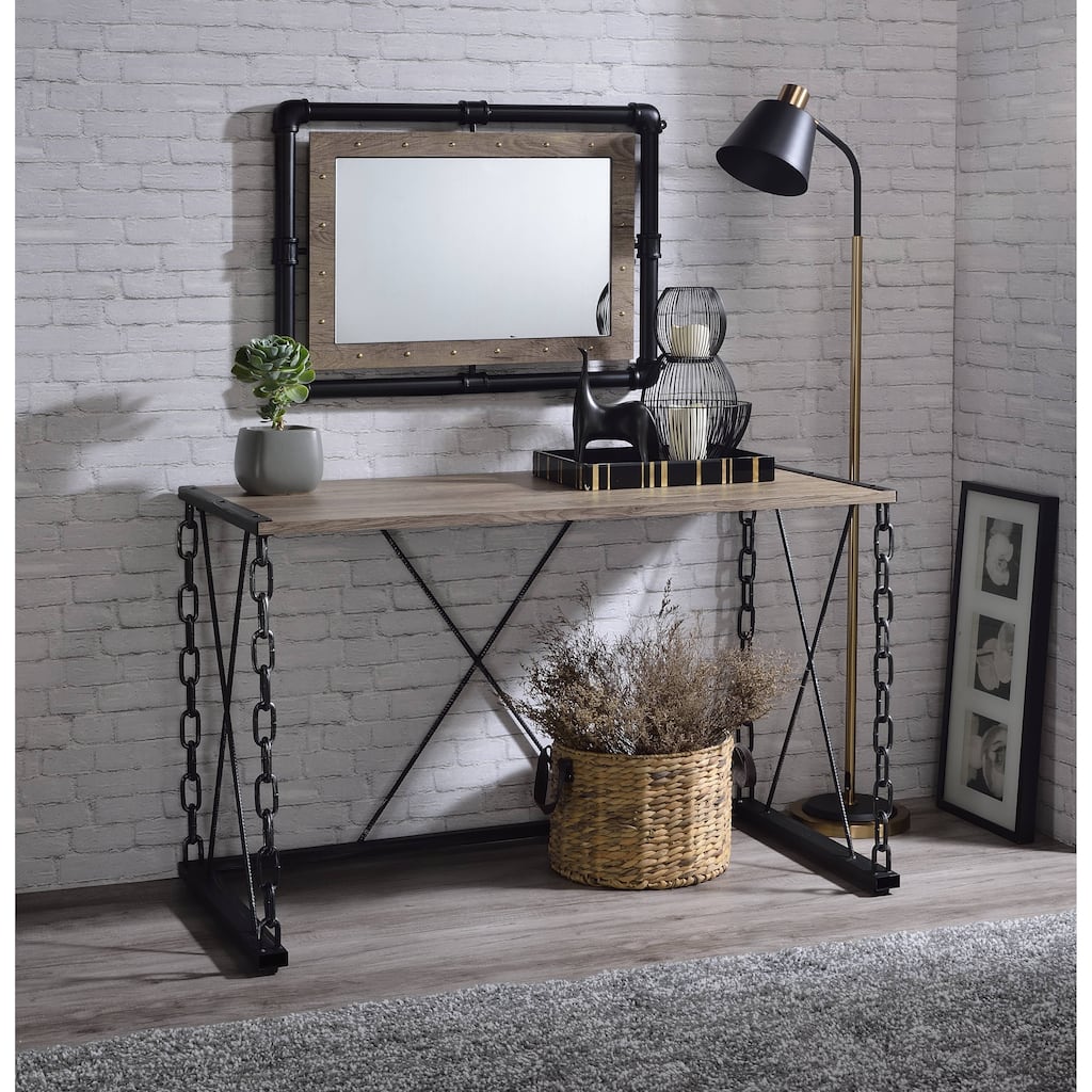 Rustic Oak and Antique Black Finish Console Table
