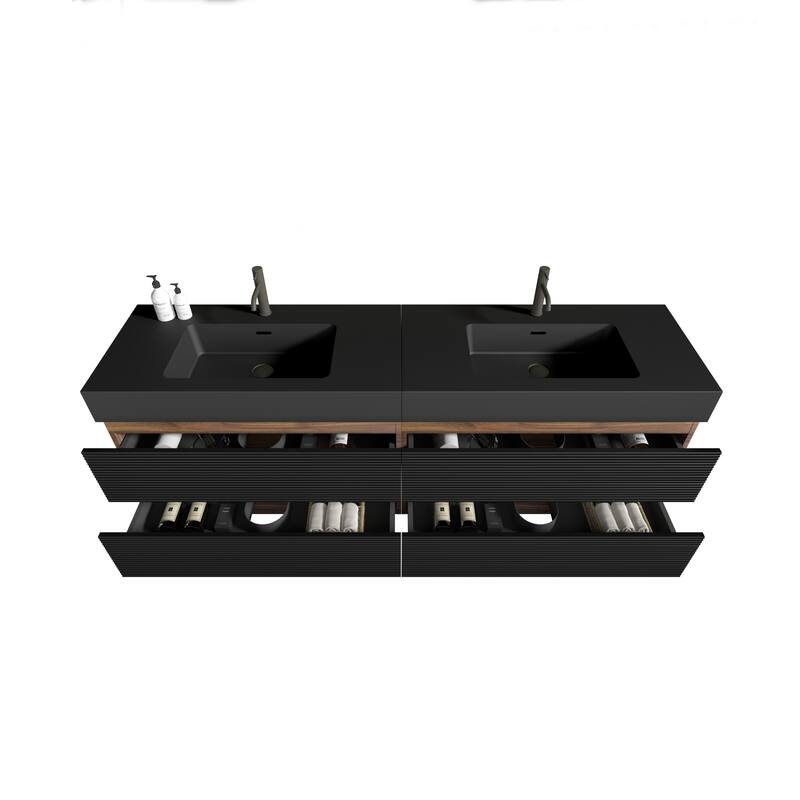 GDFStudio - Grace Floating Bathroom Vanity with Solid Surface Sink and Soft-Close Storage