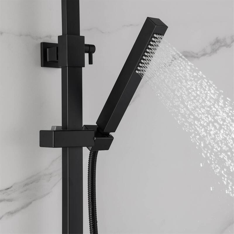 Wall Mount Shower Faucet With Tub Spout Matte Black Exposed Pipe Shower System With 10 inch Shower Head with Handheld And Valve