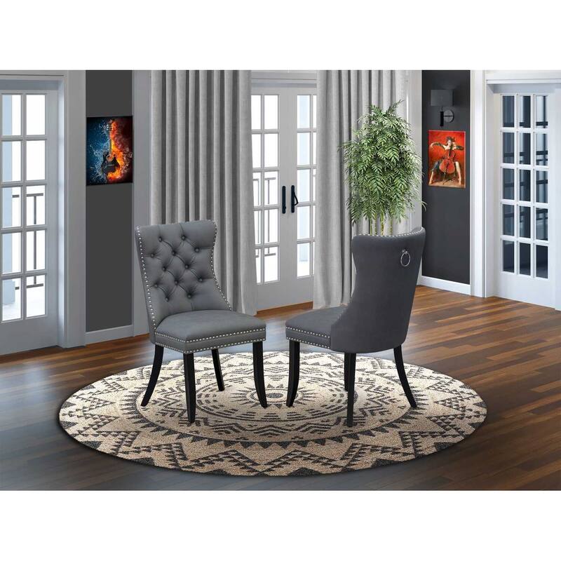 Parsons Dining Chairs Set of 2 - Gray Faux Leather Padded Chairs with Nailhead Trim
