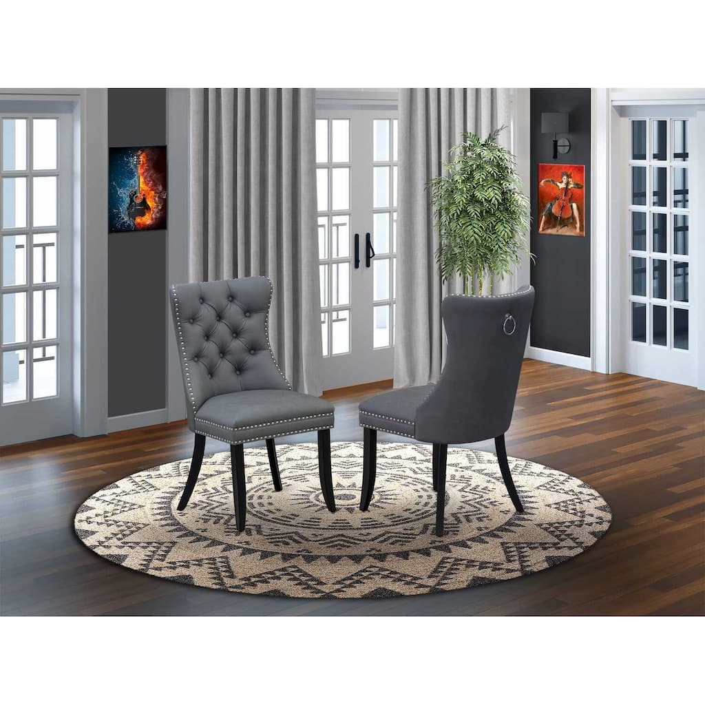 Parsons Dining Chairs Set of 2 - Gray Faux Leather Padded Chairs with Nailhead Trim