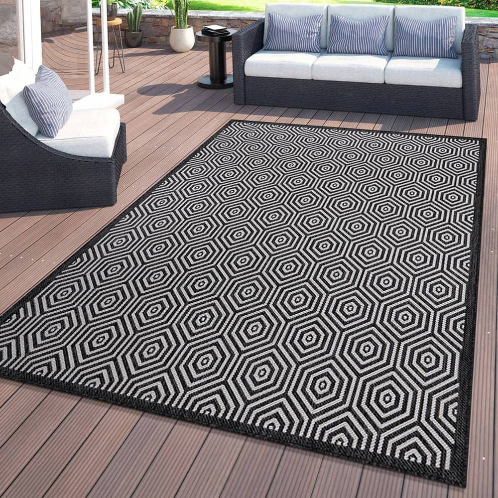 World Rug Gallery Modern Geometric Textured Flat Weave Indoor/Outdoor Area Rug