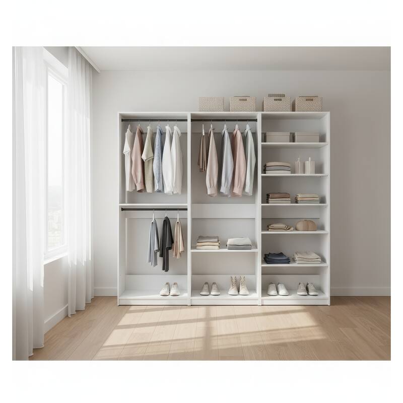 Prosper White Freestanding Walk in Wood Closet System - 94.2"W x 15.7"D x 83" H