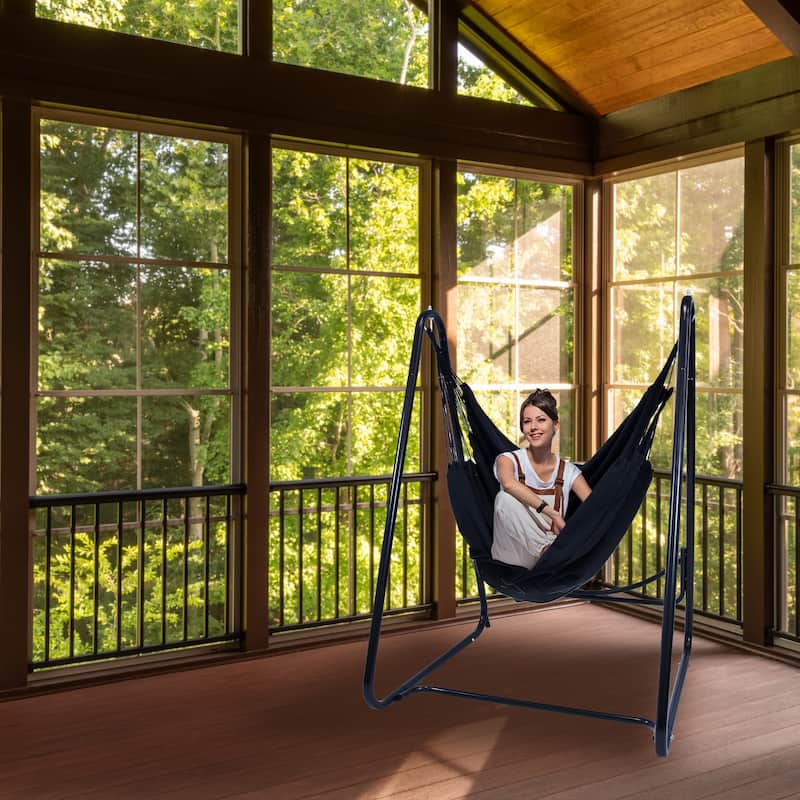 Sunnydaze Patio Hammock Chair with Stand for Outside - Steel A-Frame - Black