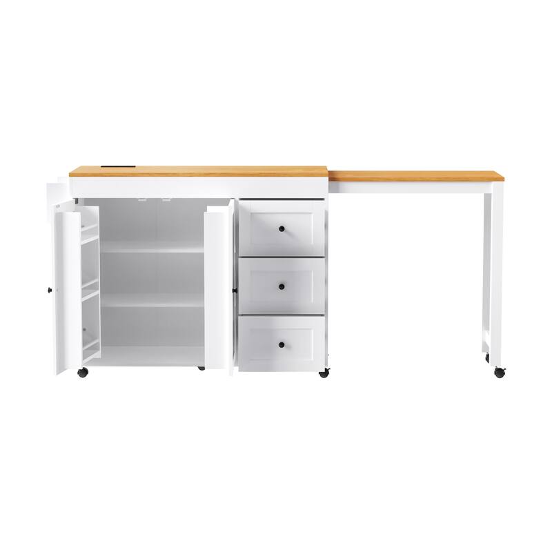 74.8" Kitchen Island with Extendable Dining Table and 3 Drawers