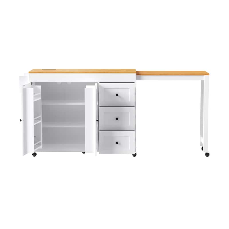 Extendable Dining Table, Rolling Kitchen Island with Power Outlet, Kitchen Storage Cabinet with Adjustable Shelve