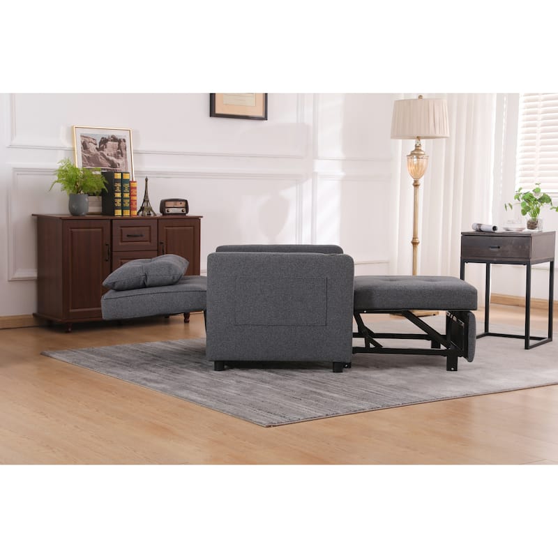 Convertible Pull-Out Sofa Bed with Side Pockets, Sleeper Chair with USB Charging, Single Chaise Lounger Chair
