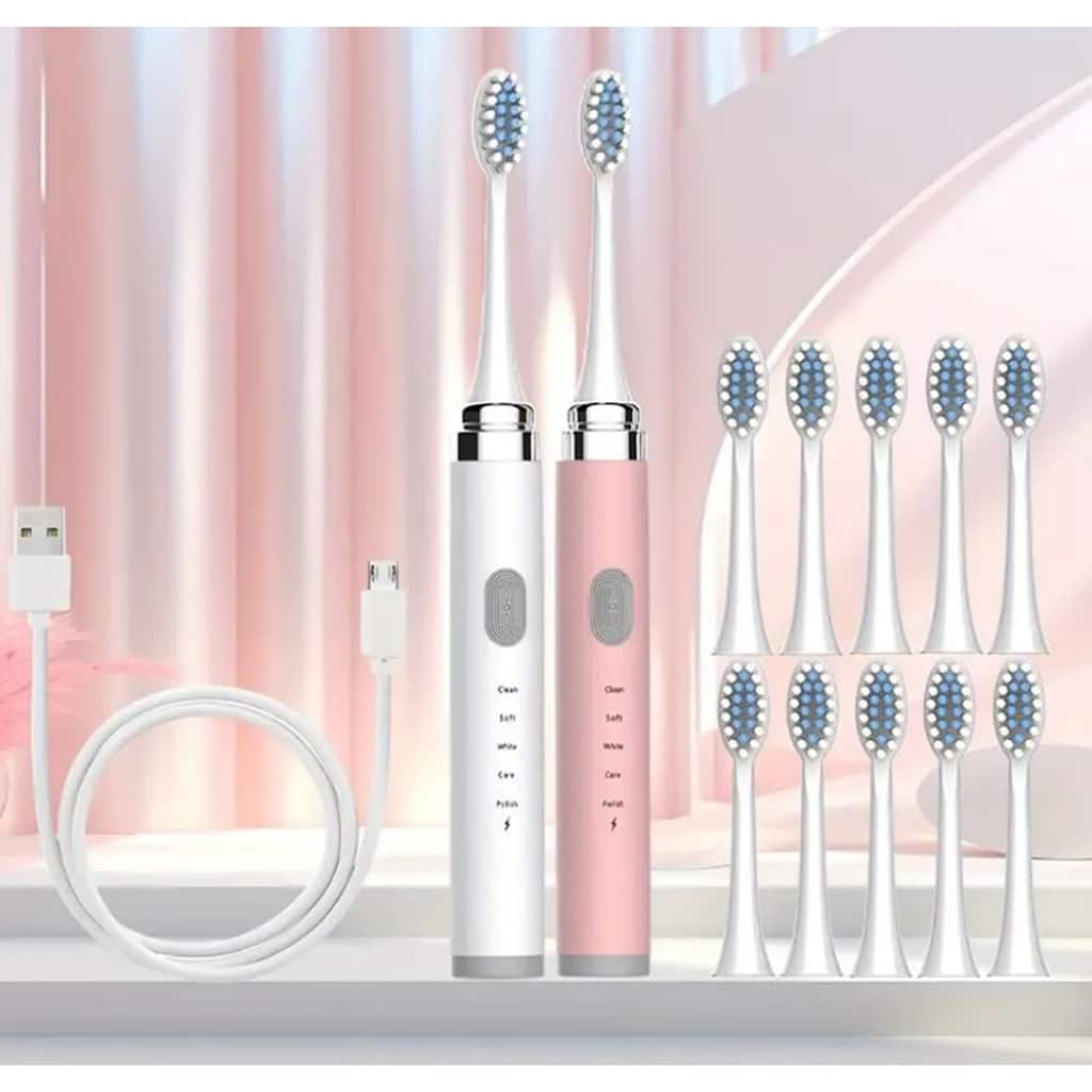 Kimberly Super Whitening Sonic Electric Toothbrush Set - White and Pink