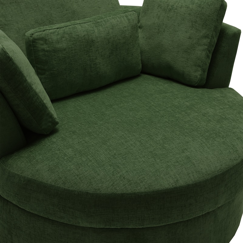 Upholstered Swivel Accent Chair with Wooden Tray Storage Ottoman