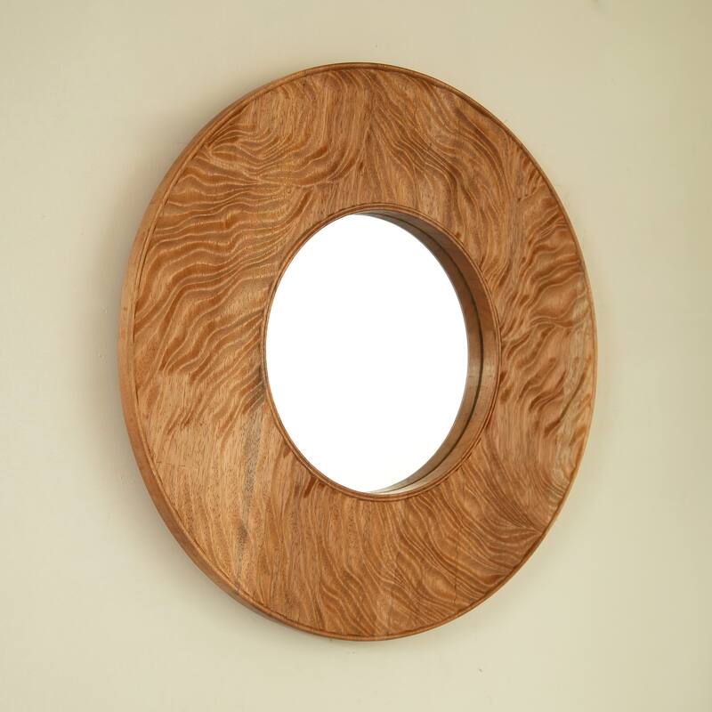 24" Ring Mirror, Wall-mounted Vintage Circle Solid Rosewood Decorative Mirror, Round Mirror for Bathroom, Bedroom