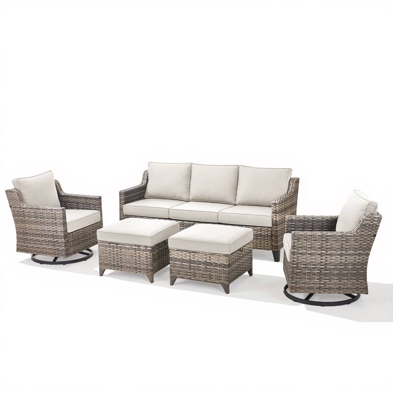 Pocassy 5-Piece Outdoor Sofa Swivel Chair with Ottoman Set