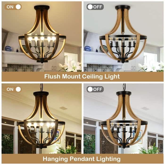5 - Light Faux Wood Chandelier - brown