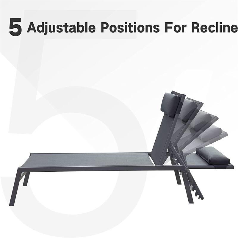 Patio Chaise Lounge Set, 3 Pieces Adjustable Backrest Pool Lounge Chairs Steel Textilene Sunbathing Recliner With Headrest