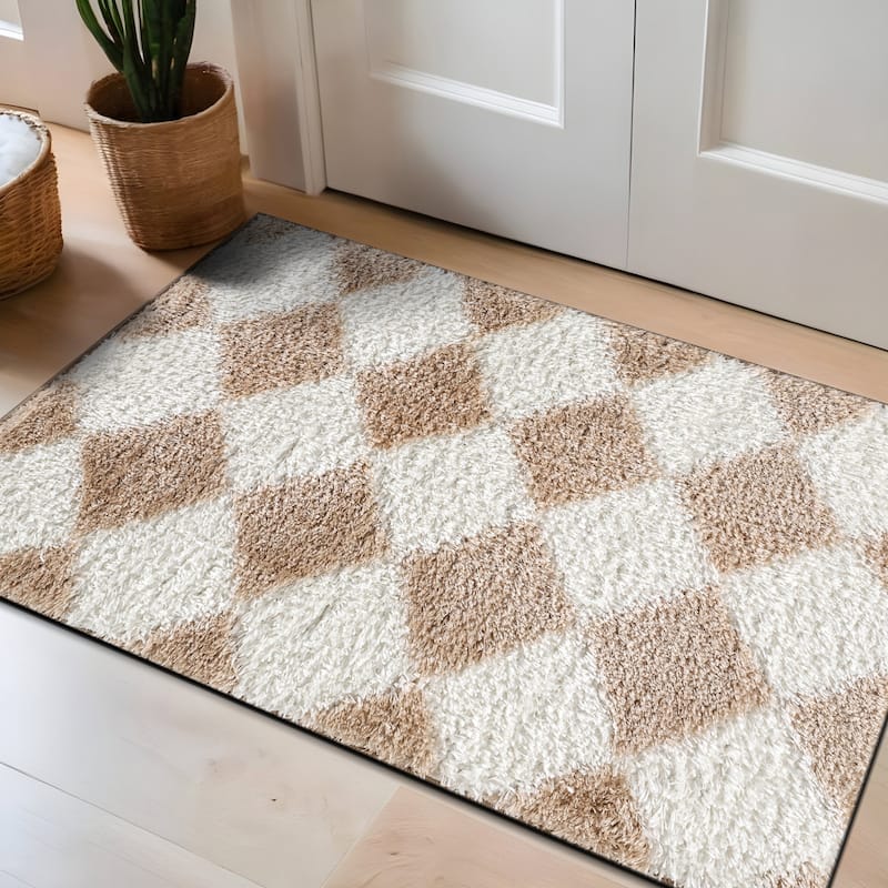 Diamond Wave Shag Rug - Cozy Feel for Living Room, Bedroom, or Entryway - Anthracite Dark Gray - Medium Pile - Beige - 2' x 3'