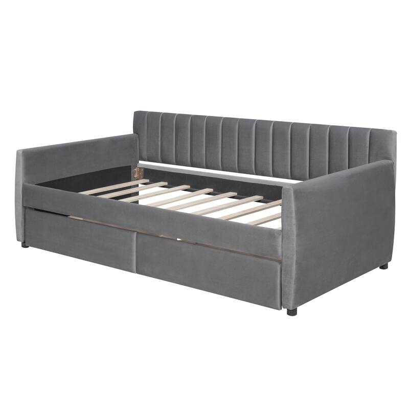 Elegant Twin Size Upholstered Daybed, High-Quality Velvet Fabric with Drawers, Perfect for Guest Rooms