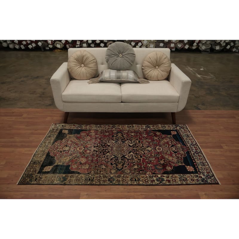 Hand Knotted Oriental 100% Wool Carpet Traditional Floral Red Kerman (Ravar) Area Rug - 5' 10'' X 3' 3''