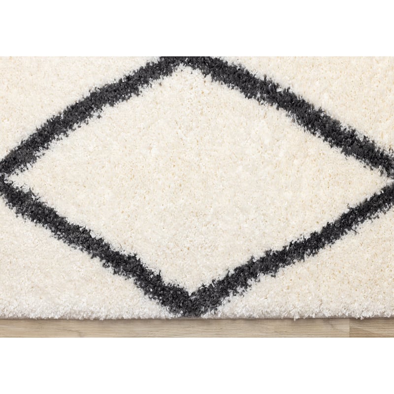 Fairmont Collection - Cream Grey Trellis Shag Area Rug