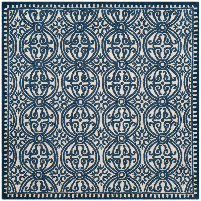 SAFAVIEH Handmade Cambridge Angiola Modern Moroccan Wool Rug - 6' Square - Ivory/Navy