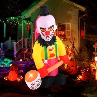 5.9 x 7.9 FT Inflatable Halloween Head Turning Clown with Hammer and Flashing Eyes - 70.8"L × 46.8"W × 94.8"H