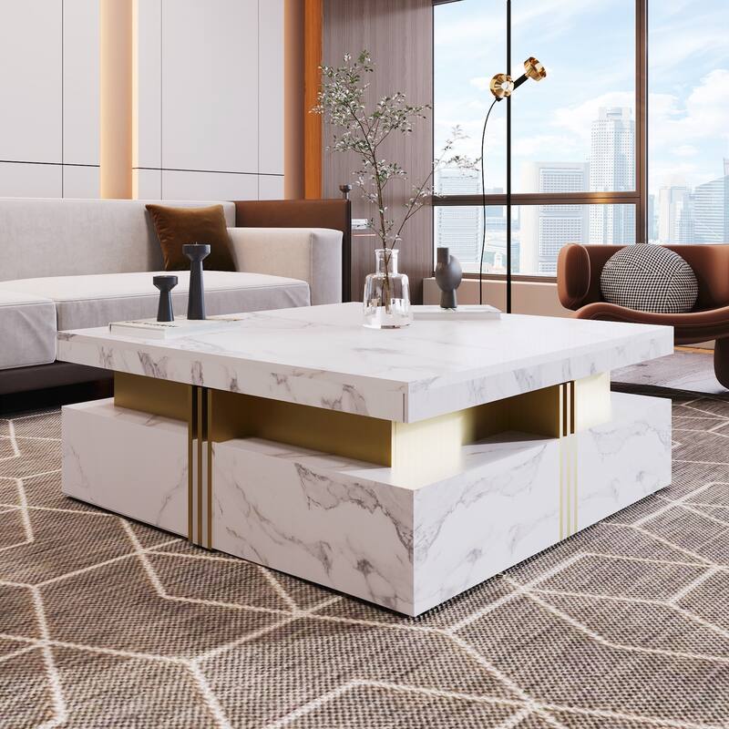 Modern Square Storage Coffee Table with 4 Drawers