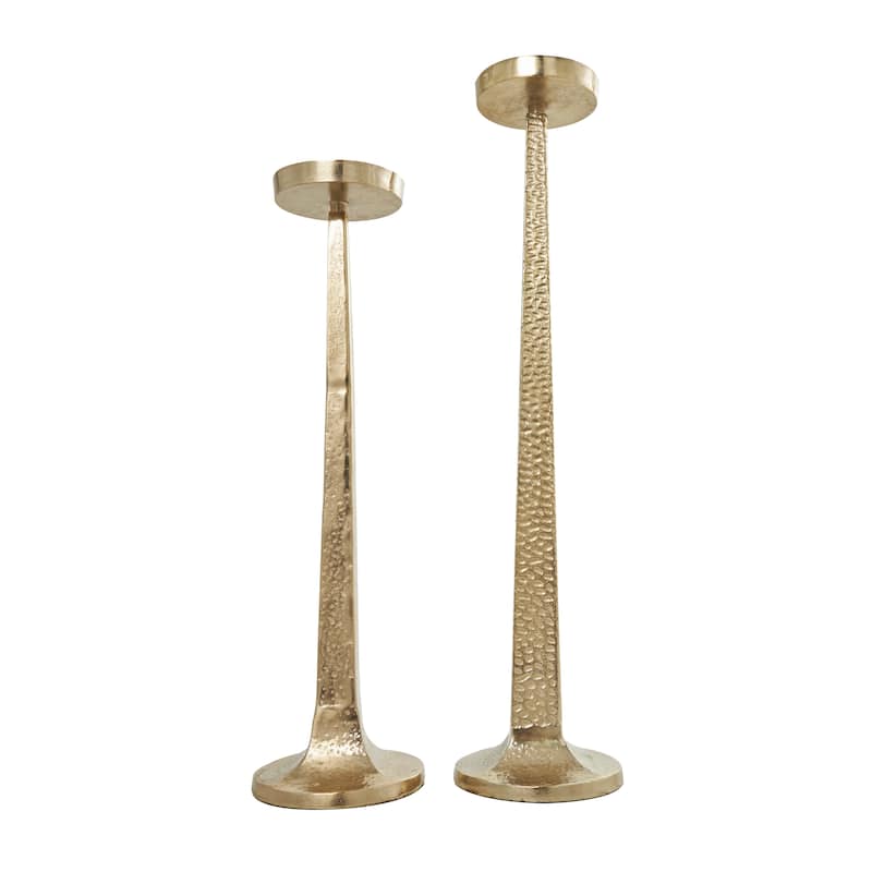 Aluminum Metal Tall Hammered Candle Holder - Set of 2 Gold - Roche River Decor - 7"W x 7"L x 32"H