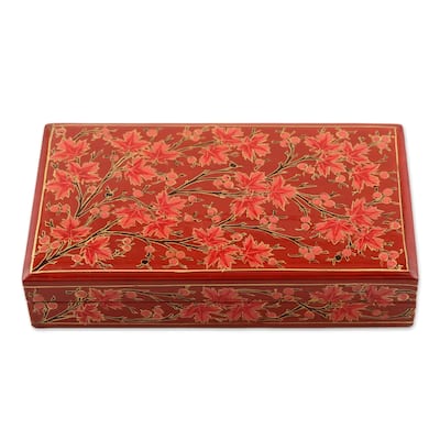Novica Handmade Festive Trees In Red Decorative Papier Mache Box