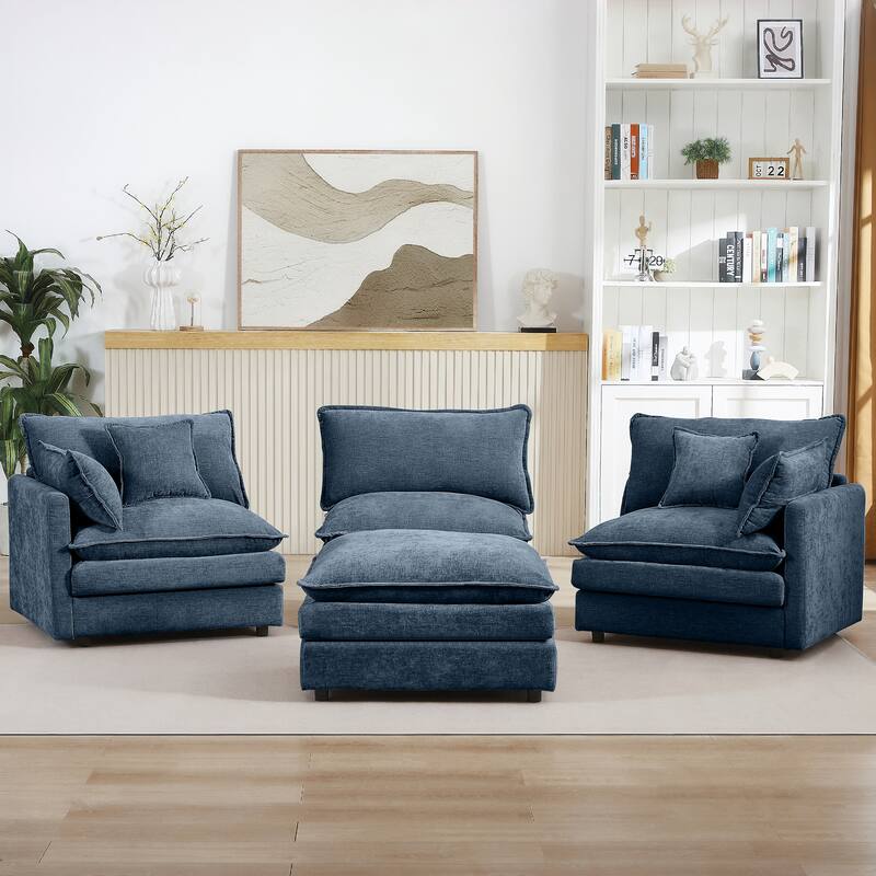 L Shape Modular Sectional Sofa Chenille Upholstered Couch wOttoman