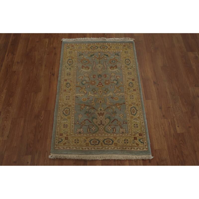 Hand Knotted Oriental 100% Wool Carpet Traditional Floral Navy Blue & Blues Ziegler Area Rug - 3' 2'' X 2' 0''