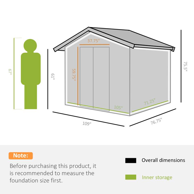 9x6 Outdoor Storage Shed with Foundation, Vents, and Sliding Doors for Backyard, Patio, Garage