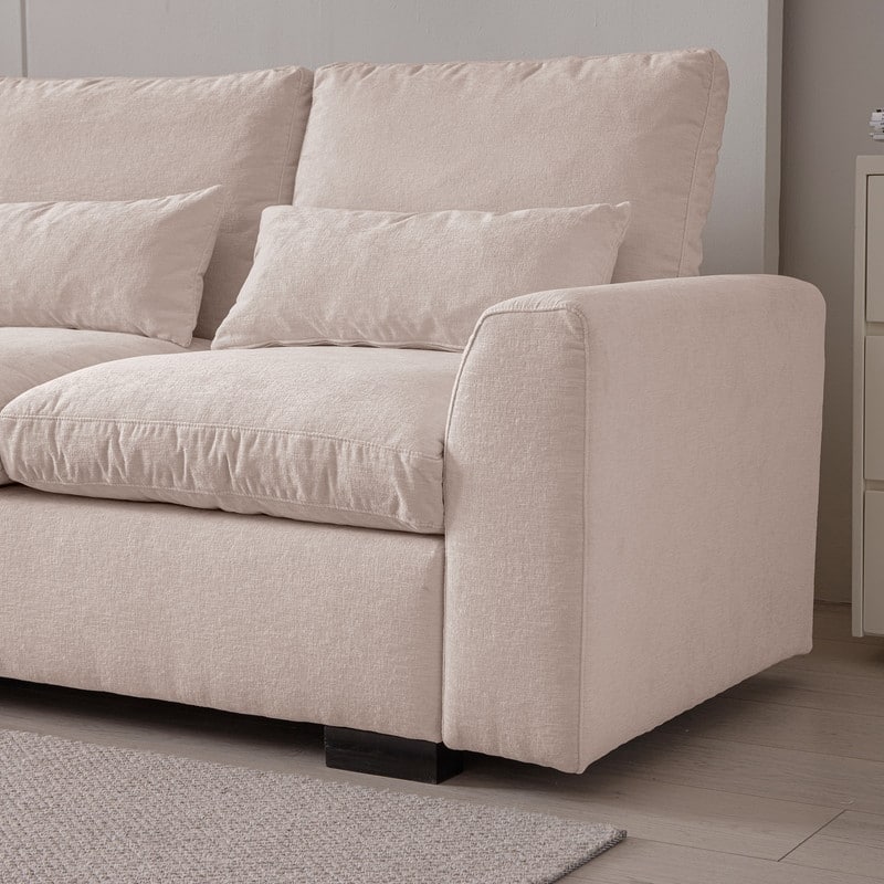 114.5" Modern Chenille L Shaped Sofa With Reversible Ottoman,Sectional Couch With USB Ports & Cup Holder