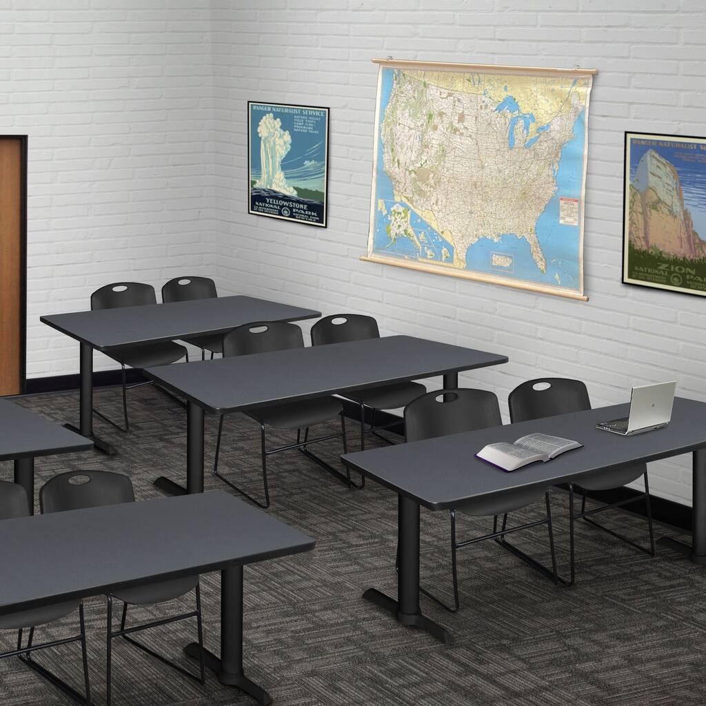 60" x 24" Training Table- Grey & 2 Stack Chairs- Black