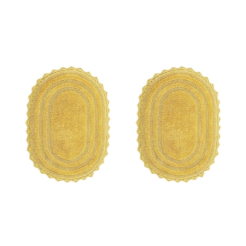 Better Trends Oval Bath Rugs Set 100% Cotton Soft & Water Absorbent Tufted Bathroom Rug for Shower, Sink Bath Mats Lilly Crochet - 2 Piece Set (17" x 24" | 17" x 24") - Yellow