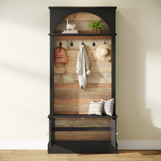 Hall Tree With Bench, 4-In-1 Entryway Bench With Coat Rack